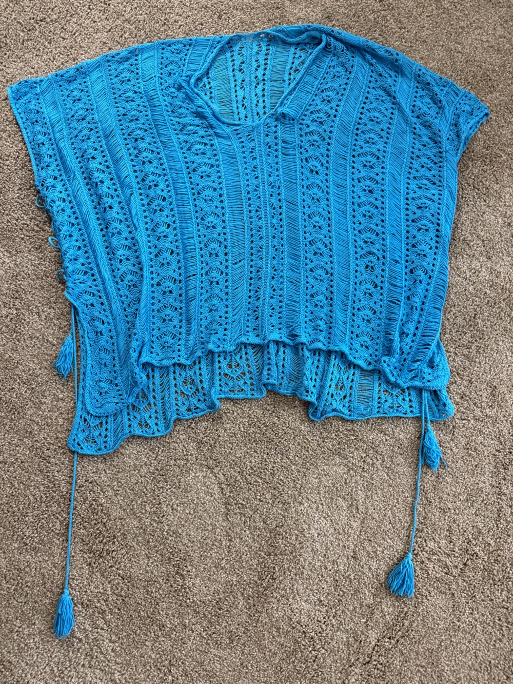 Amazon Blue Crochet Swim Coverup with Tassel Ties